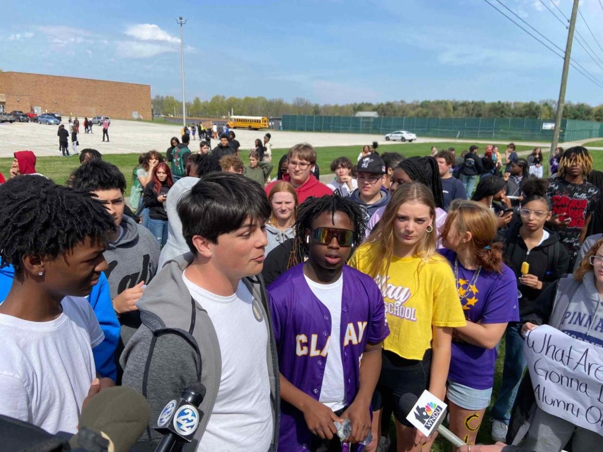 Clay High School students staged a peaceful walkout of classes Thursday in protest of the South Bend school board's decidsion to close the school after next year.