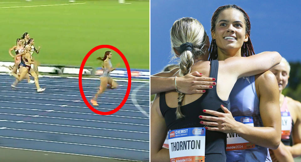 Aussie sprinter Torrie Lewis stormed to victory in an impressive 200m win in Adelaide. Pic: Seven/AAP