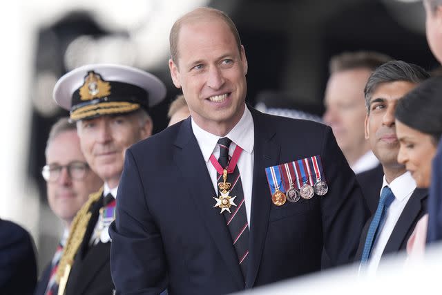 <p>Andrew Matthews - Pool/Getty</p> Prince William attends D-Day event in Portsmouth on June 5, 2024