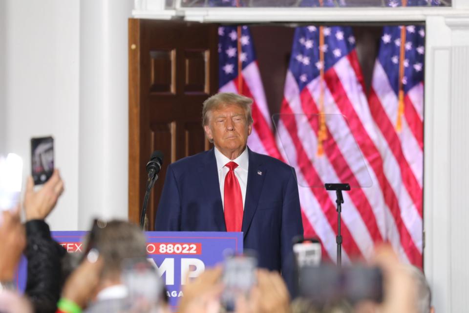 Bedminster, NJ- June 13,2023 -- Former President Donald Trump spoke to a crowd of supporters outside the clubhouse of his Trump National Golf Club in Bedminster, NJ, hours after he was arraigned in Miami.