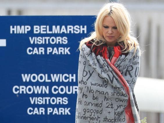 Pamela Anderson visited Assange at Belmarsh prison earlier this week (PA)