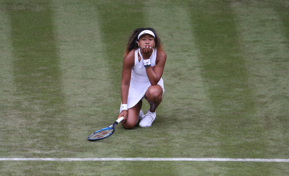 No. 2 ranked Naomi Osaka lost in the first round at Wimbledon to No. 39 ranked Yulia Putintseva, and is done at Wimbledon after just a single match. (Photo by Rob Newell - CameraSport via Getty Images)