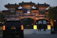 A U.S. embassy car waits outside the Tianjin Binhai No. 1 Hotel where U.S. and Chinese officials are expected to hold talks in Tianjin municipality in China on Sunday, July 25, 2021. Deputy Secretary of State Wendy Sherman travelled to China this weekend on a visit that comes as tensions between Washington and Beijing soar on multiple fronts, the State Department said Wednesday. (AP Photo/Ng Han Guan)