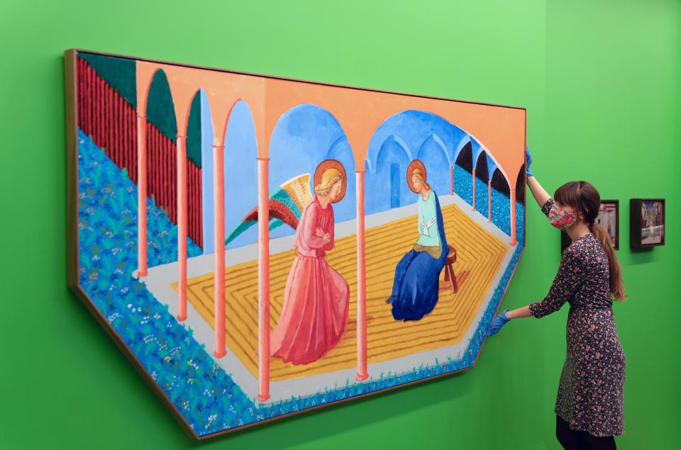 David Hockney's Annunciation II after Fra Angelico is installed at Cambridge's Fitzwilliam Museum. (David Hockney/ Joe Giddens/ PA)