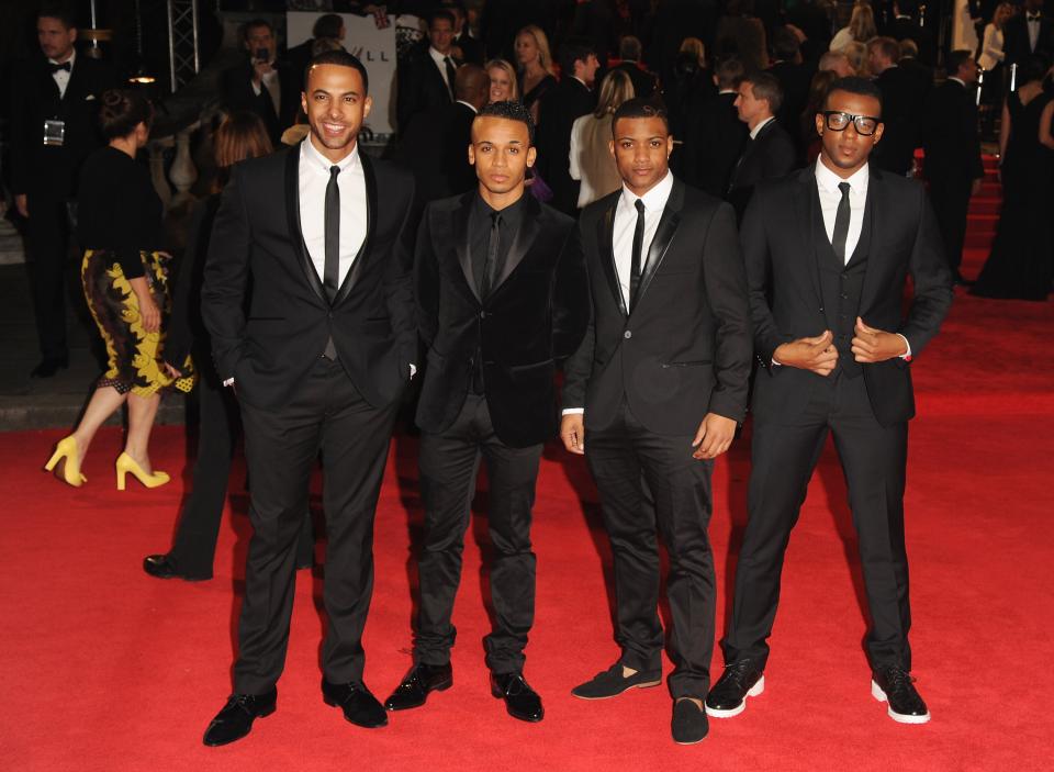 LONDON, ENGLAND - OCTOBER 23: Music group JLS (L-R) Marvin Humes, Aston Merrygold, J.B. Gill and Oritse Williams attend the Royal World Premiere of 'Skyfall' at the Royal Albert Hall on October 23, 2012 in London, England. (Photo by Eamonn McCormack/Getty Images)