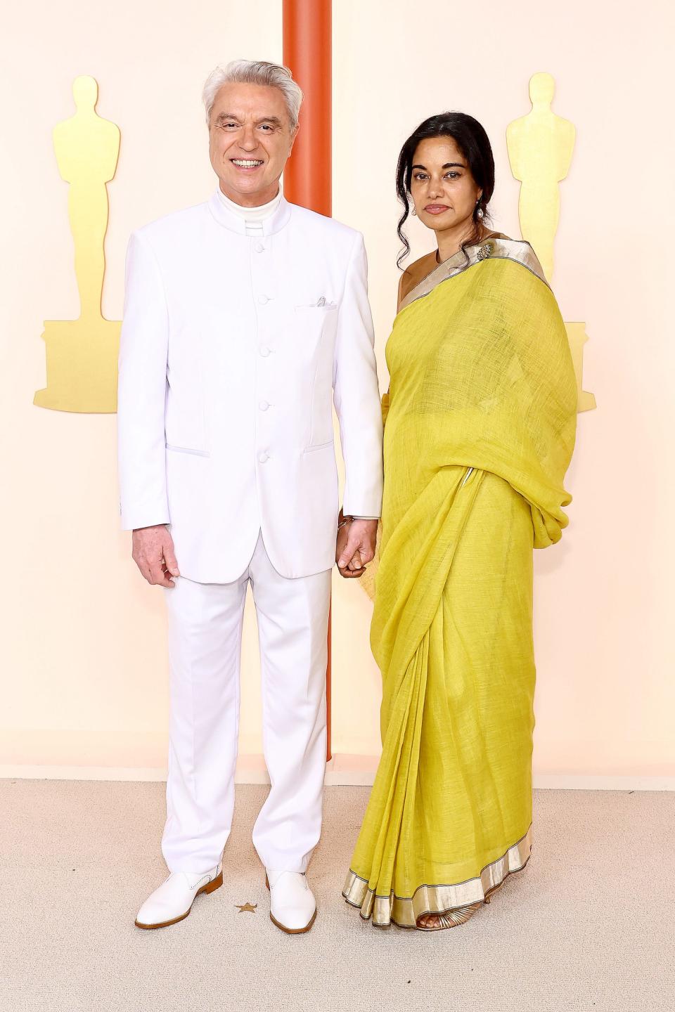 David Byrne and Mala Gaonkar attend the 2023 Academy Awards.