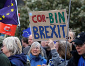 Anti-Brexit supporters demonstrate in the centre of the city, as it hosts the annual Labour Party Conference, in Liverpool, Britain, September 23, 2018. REUTERS/Phil Noble