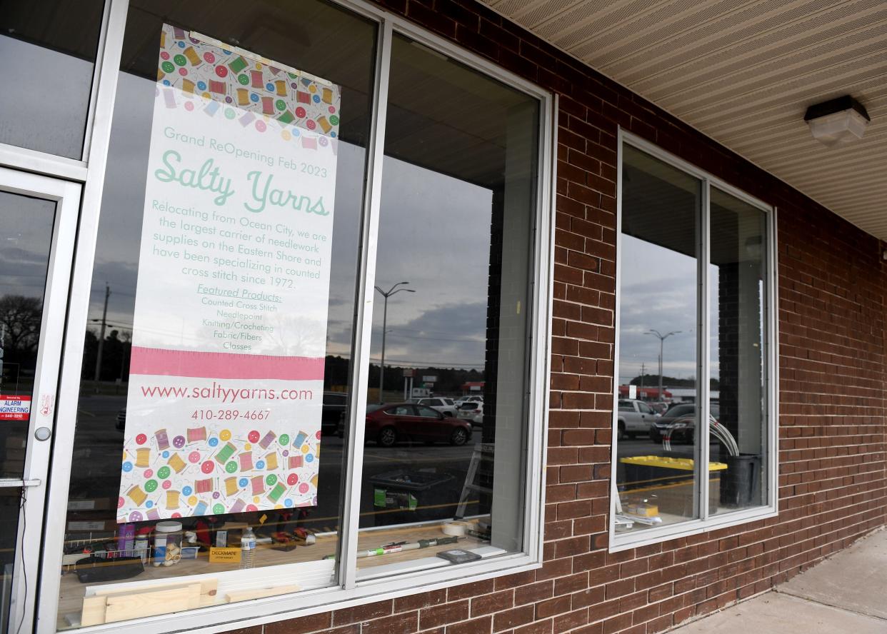 Outside the Salty Yarn Tuesday, Jan. 17, 2023, at the Ames Shopping Center in Berlin, Maryland.