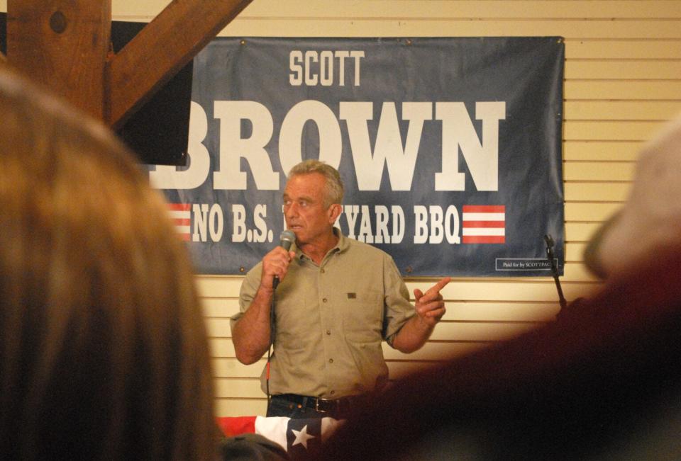 Robert F. Kennedy Jr. speaks to voters at Scott Brown’s “No BS Backyard BBQ” series in Rye on Sept. 13, 2023.