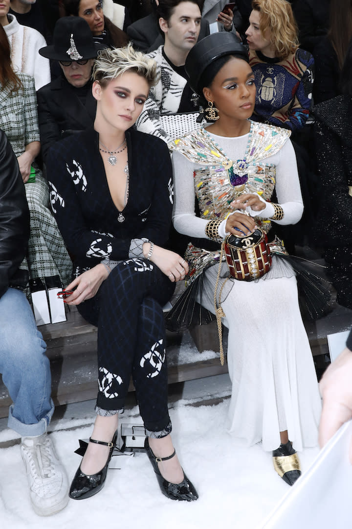 Kristen Stewart and Janelle Monae at the Chanel February 2019 show during Paris Fashion Week