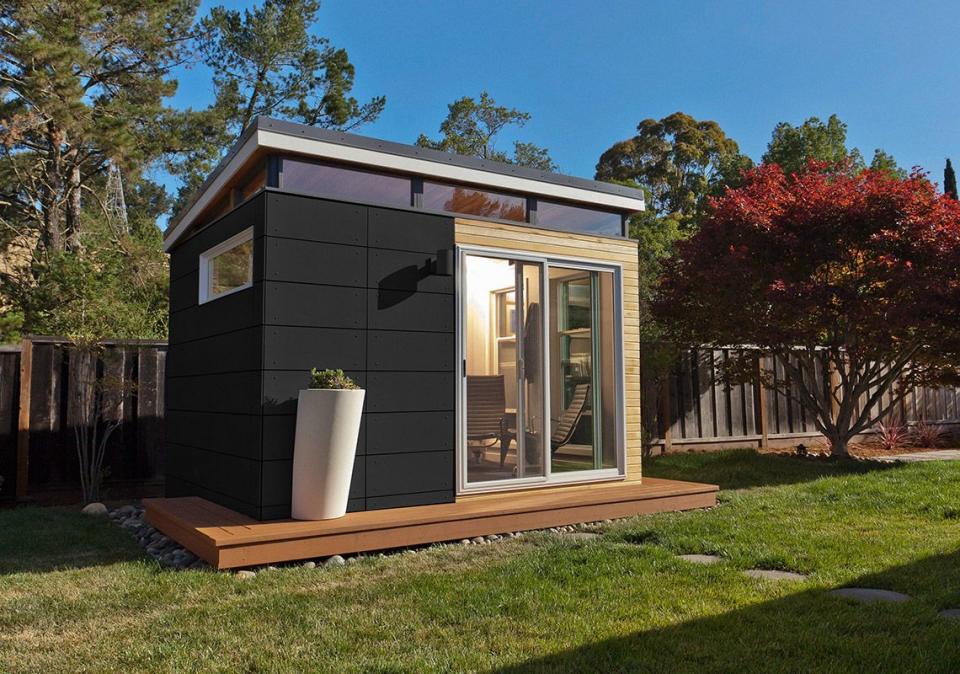 <p>modern-shed.com</p><p><a href="https://modern-shed.com/sheds" rel="nofollow noopener" target="_blank" data-ylk="slk:Shop Now;elm:context_link;itc:0;sec:content-canvas" class="link ">Shop Now</a></p><p>Modernists, rejoice: this 10' deep by 12' long structure elevates the simple shed form and humble, eco-friendly materials like corrugated metal and HardiePlank lap siding into a backyard retreat masterpiece. Most design elements, including window and door style, are customizable. </p>