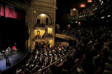 U.S. Democratic presidential candidate and U.S. Senator Bernie Sanders speaks at a campaign "Community Conversation" at the Apollo Theater in Harlem, New York April 9, 2016. REUTERS/Brian Snyder