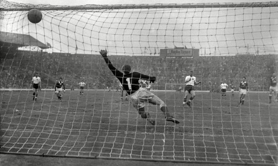 Ron Flowers scores from the penalty spot for England in their 3-1 win over Austria at Wembley in 1962. He had a 100% conversion rate with the six penalties he took for his country.