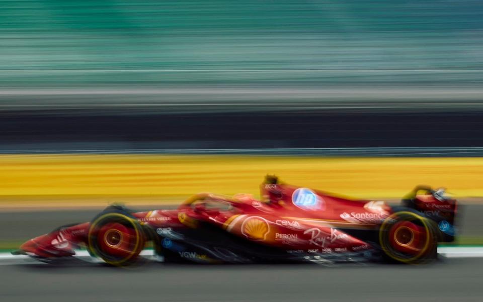 Ferrari's Monegasque driver Charles Leclerc takes part in the first practice session ahead of the Formula One British Grand Prix at the Silverstone motor racing circuit in Silverstone, central England, on July 5, 2024.