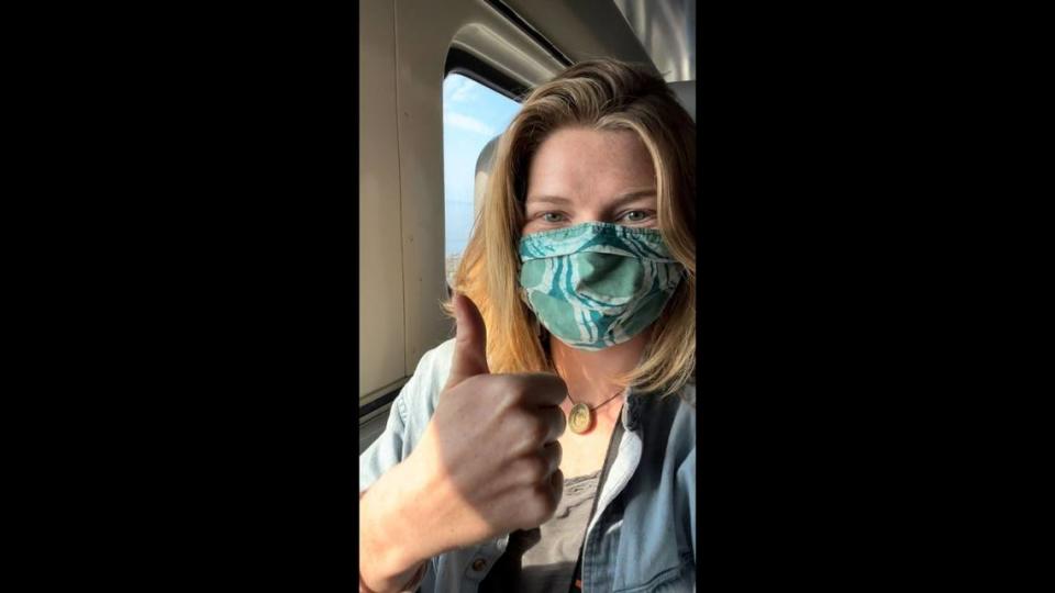 Bellingham Herald visual journalist Rachel Showalter on the Amtrak Cascades train Monday, Sept. 26, leaving Bellingham for Vancouver, B.C.