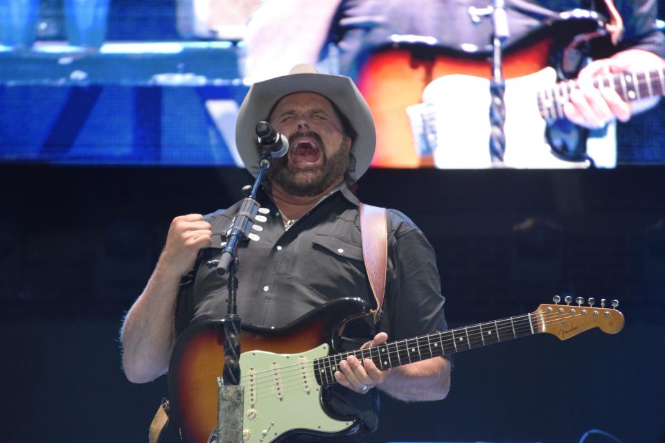 Randy Houser belts out country tunes at the Drive for Show, Rock Fore! Dough Concert at Evans Towne Center Park in Evans, Ga. on Tuesday, April 9, 2024.