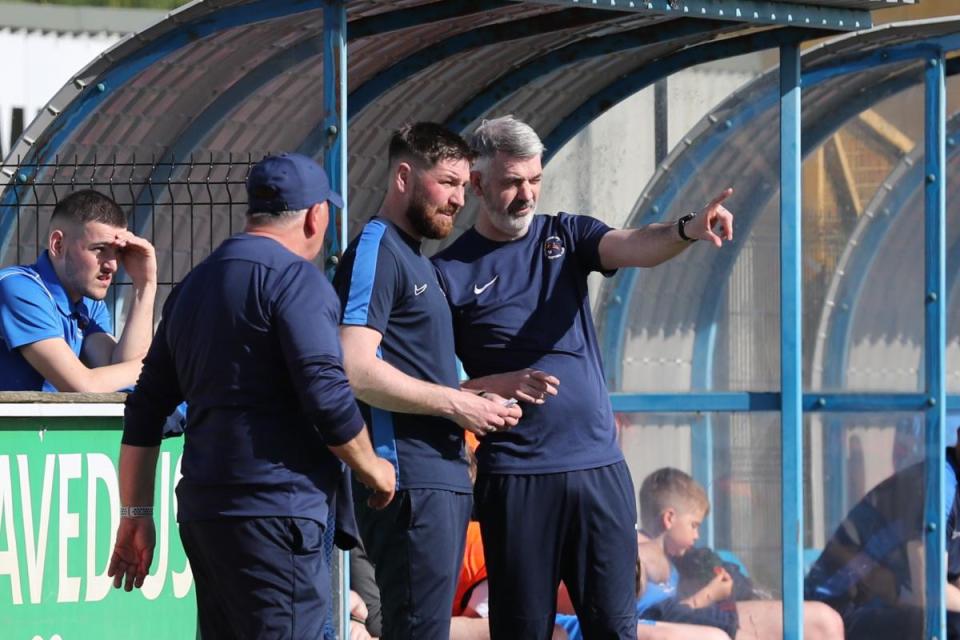 Mark Stafford (centre) has been appointed the new Ballinamallard United manager. <i>(Image: Mervyn Smyth)</i>