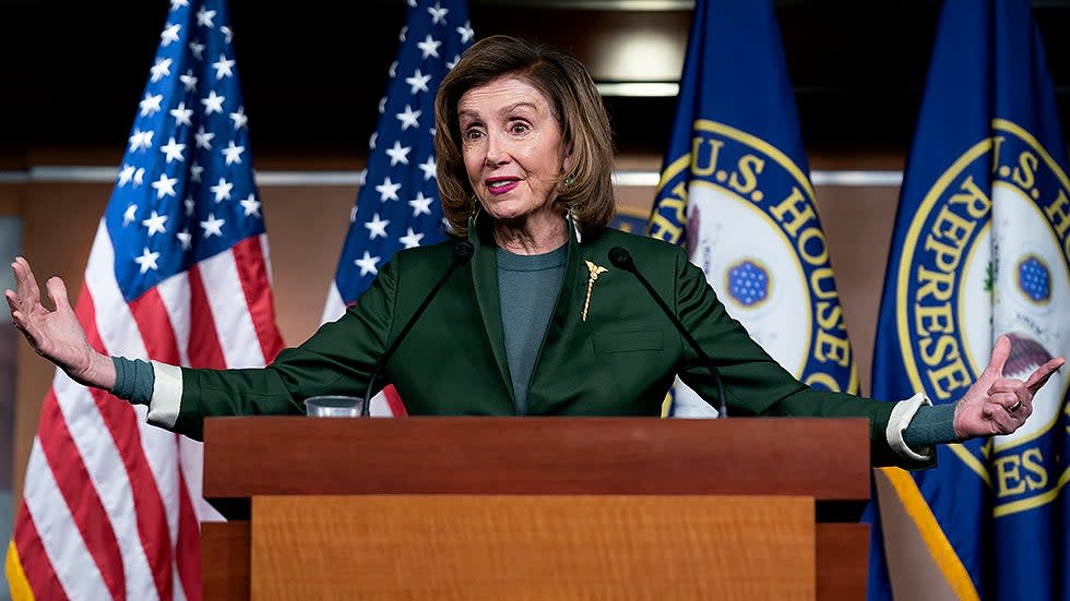 Speaker Nancy Pelosi (D-Calif.) addresses reporters during her weekly press conference on Thursday, February 3, 2022.