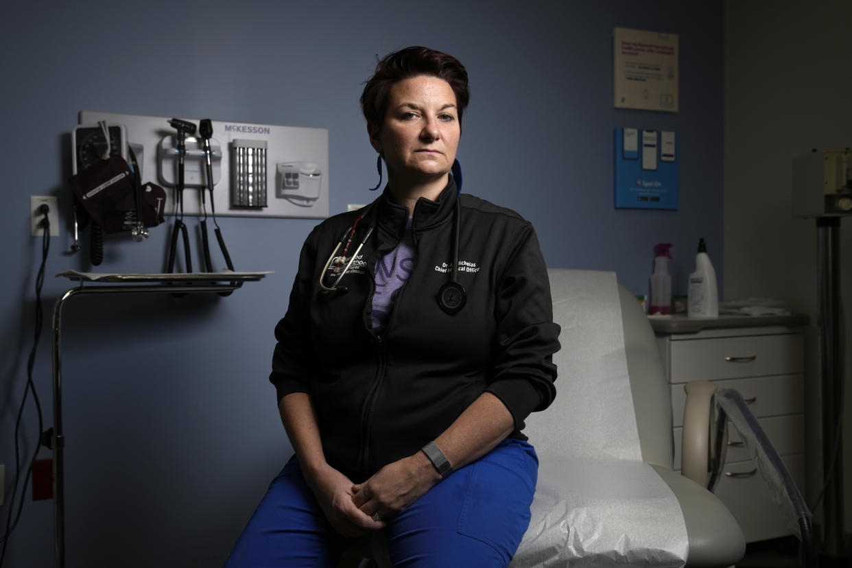 Dr. Colleen McNicholas, chief medical officer at Planned Parenthood of the St. Louis Region and Southwest Missouri, poses for a portrait inside an exam room at Planned Parenthood Friday, March 10, 2023, in Fairview Heights, Ill. (AP Photo/Jeff Roberson)