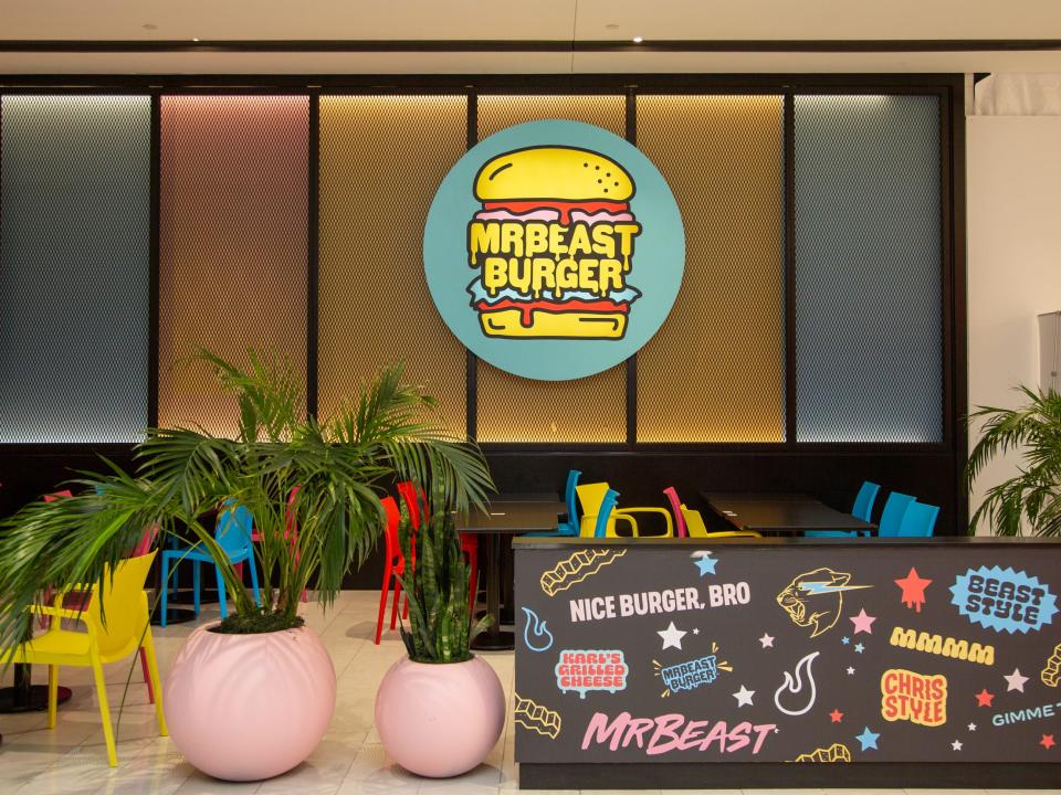 The MrBeast Burger sign at the restaurant