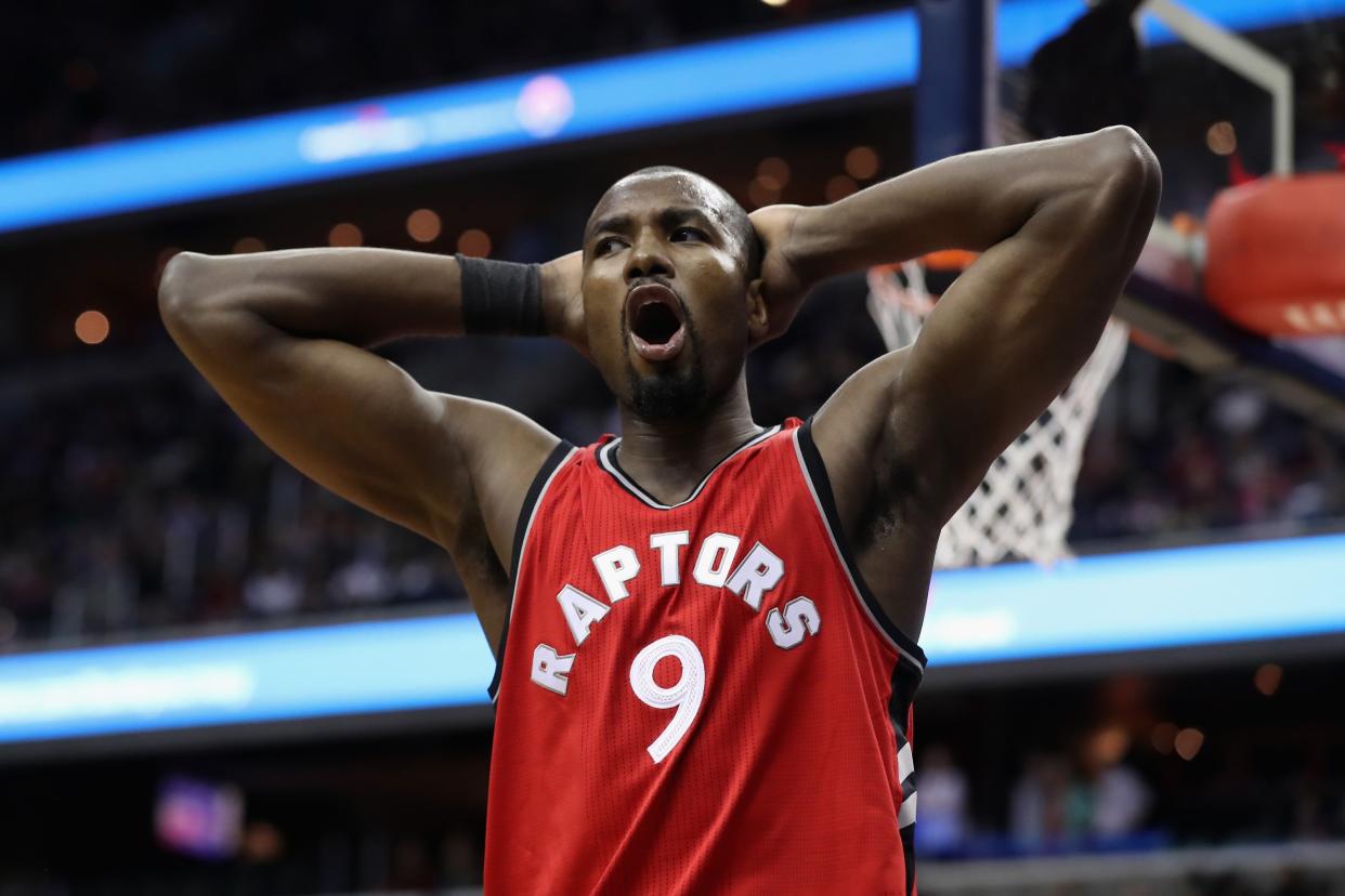 Raptors PF Serge Ibaka was just as confused as we were with President Trump’s reference to African country of “Nambia.” (Photo by Rob Carr/Getty Images)