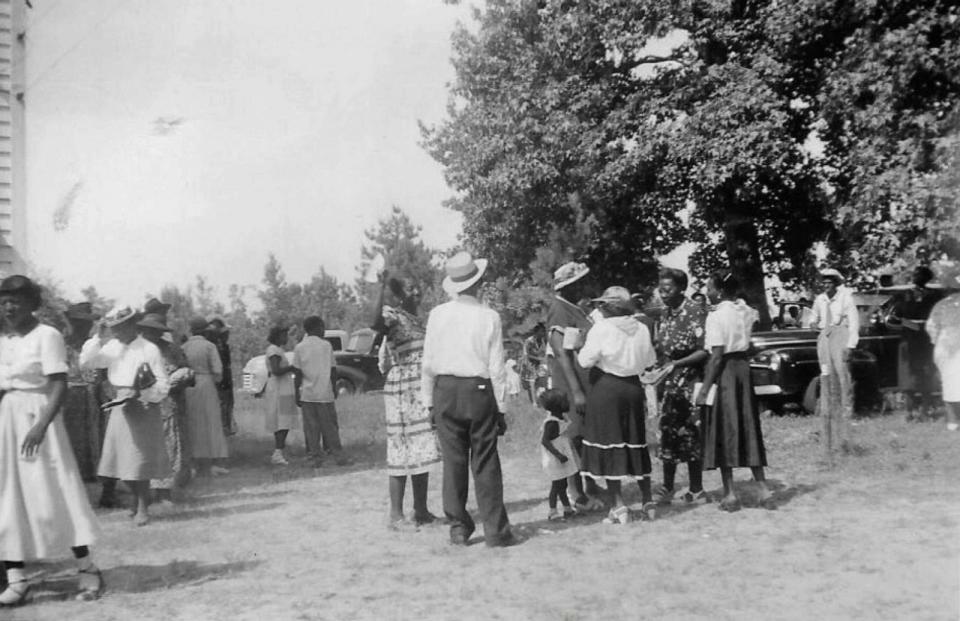 PHOTO: Descendants gather circa 1955 for the annual “Homecoming”- an event established in 1941 to reconnect and to raise funds for the upkeep of the Jim Shankle and Shankleville Community Cemeteries. (Courtesy Harold Odom Jr.)