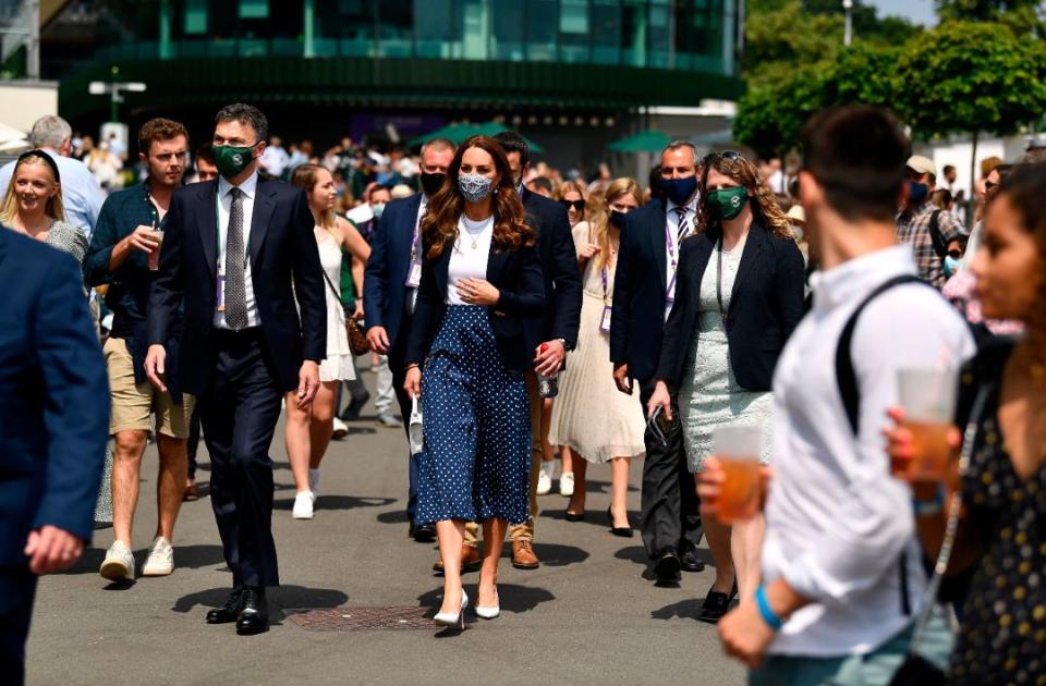 The Duchess of Cambridge during her visit on day five of Wimbledon at The All England Lawn Tennis and Croquet Club, Wimbledon, July 2. - Credit: AP