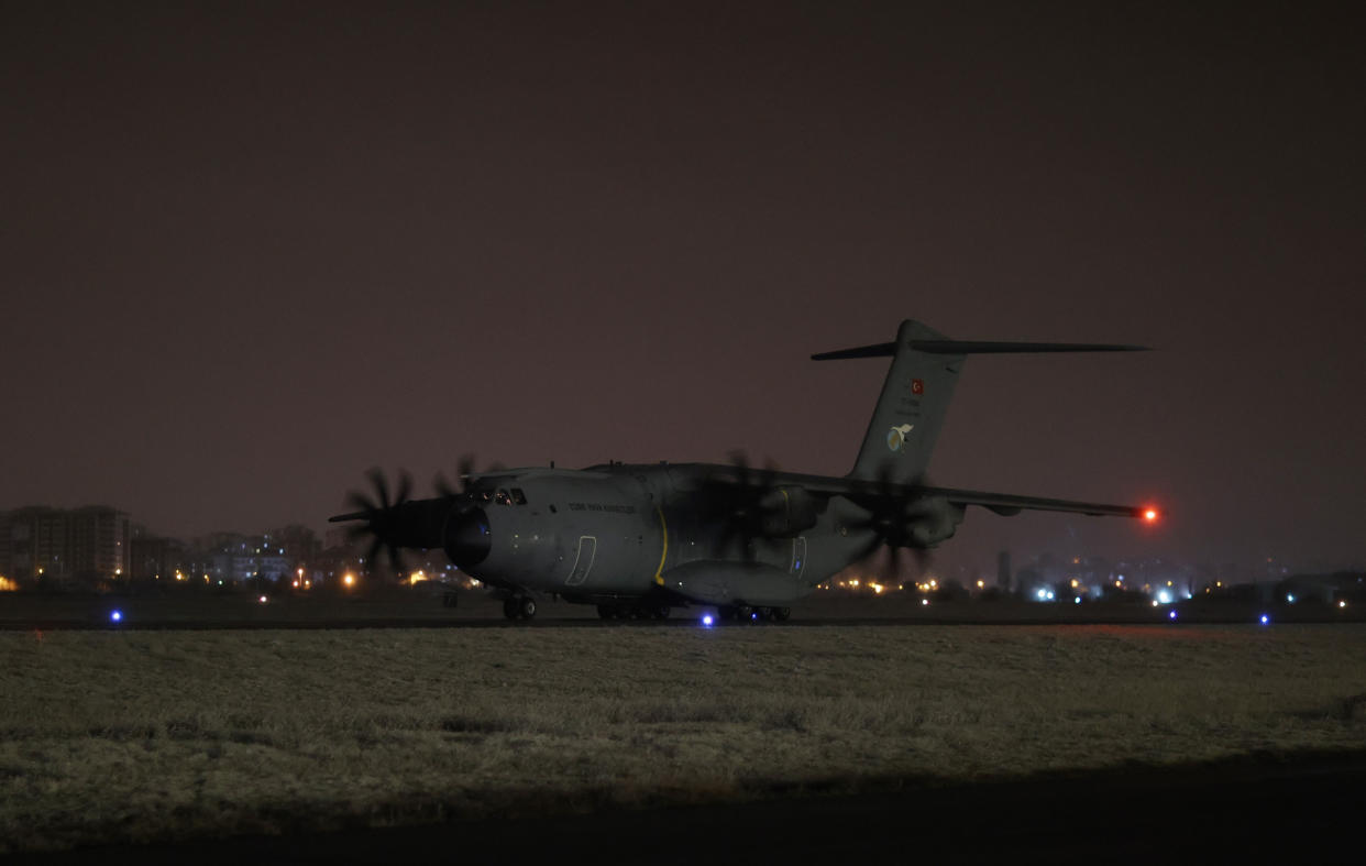 An A400M aircraft lands.