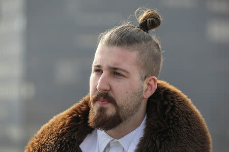 Student and 2017 presidential candidate Luka Maksimovic, 25, poses for a picture as his alter ego 'Ljubisa "Beli" Preletacevic' a parody of the worst politician in the Balkans,in Belgrade, Serbia, March 14, 2017. Picture taken March 14. REUTERS/Marko Djurica