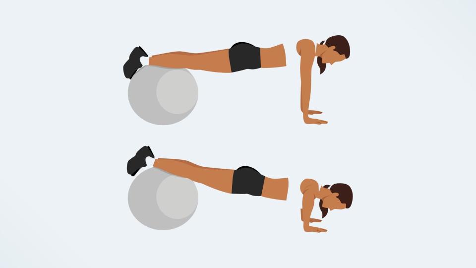 an illo of a woman doing a stability ball push up