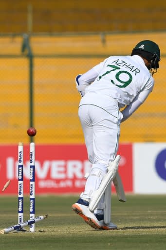 Pakistan skipper Azhar Ali loses his off stump to Vishwa Fernando