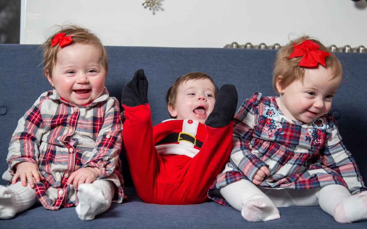 Brooke, Beau and Isabelle – mother Melanie Bassett's rare pregnancy is believed to be the first of its kind in the UK - Tom Wren/SWNS