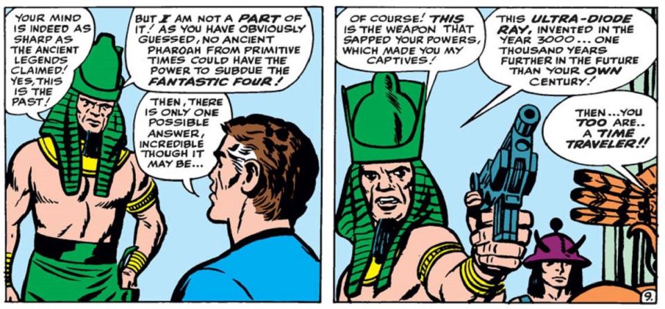 Kang's first appearance in Fantastic Four #19, as Rama-Tut, Egyptian ruler, part of exploring who is Kang the Conqueror and his comic book history