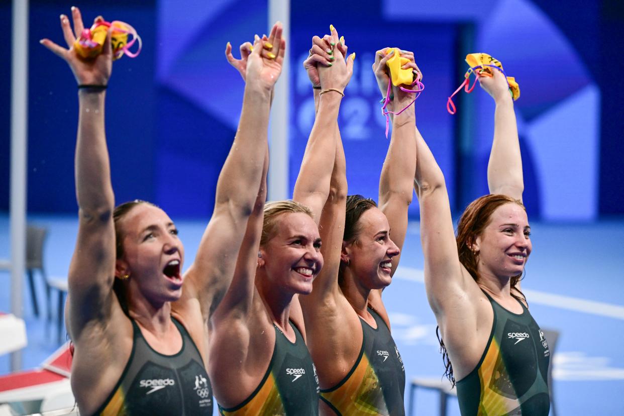 Australia takes gold over Katie Ledeckyled Team USA in 4x200 freestyle