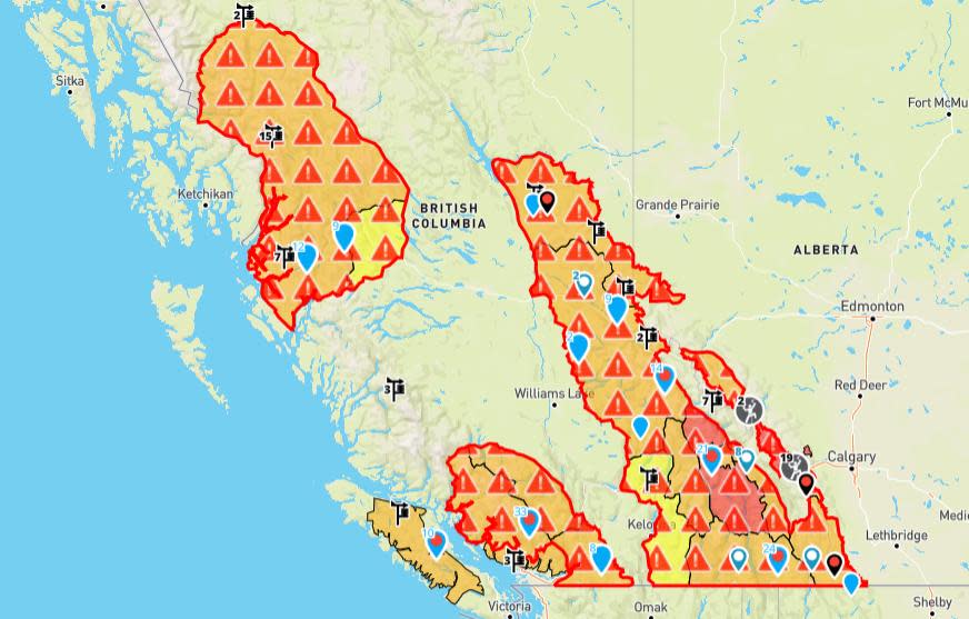 Avalanche risk across the province of B.C. is shown on March 4, 2024. 