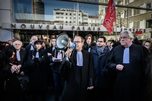 Lawyers demonstrated against the pension overhauls in Lyon, southeast France, on Monday