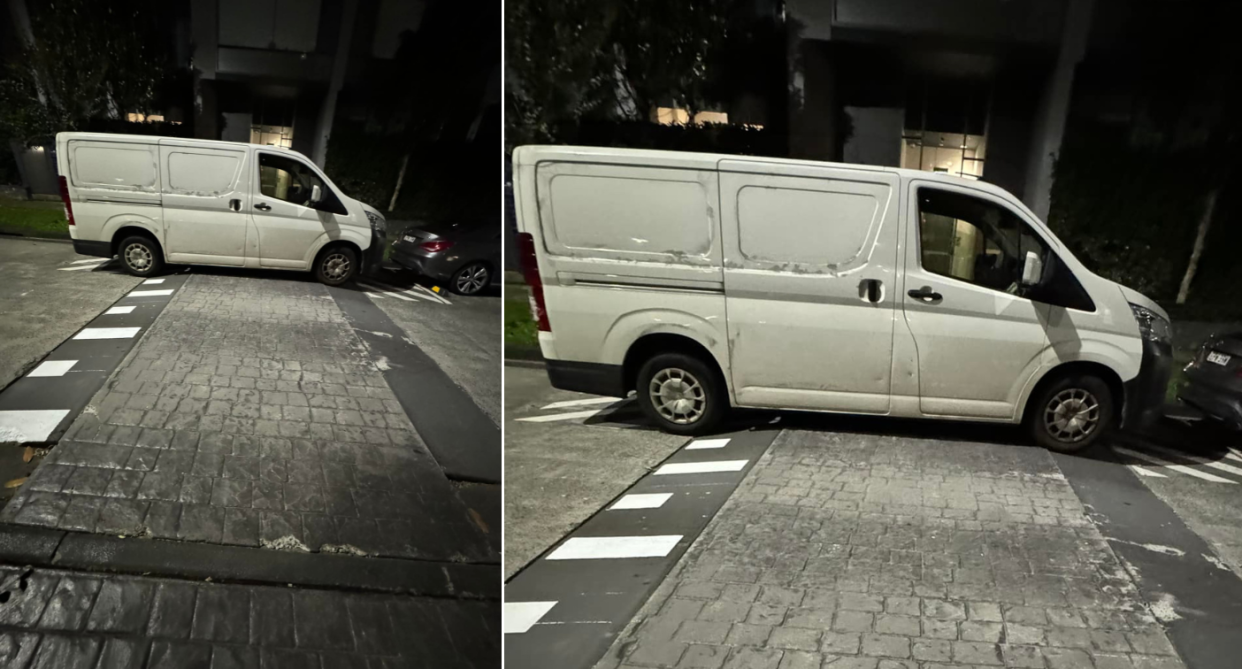 The white van parked across the crossing. 