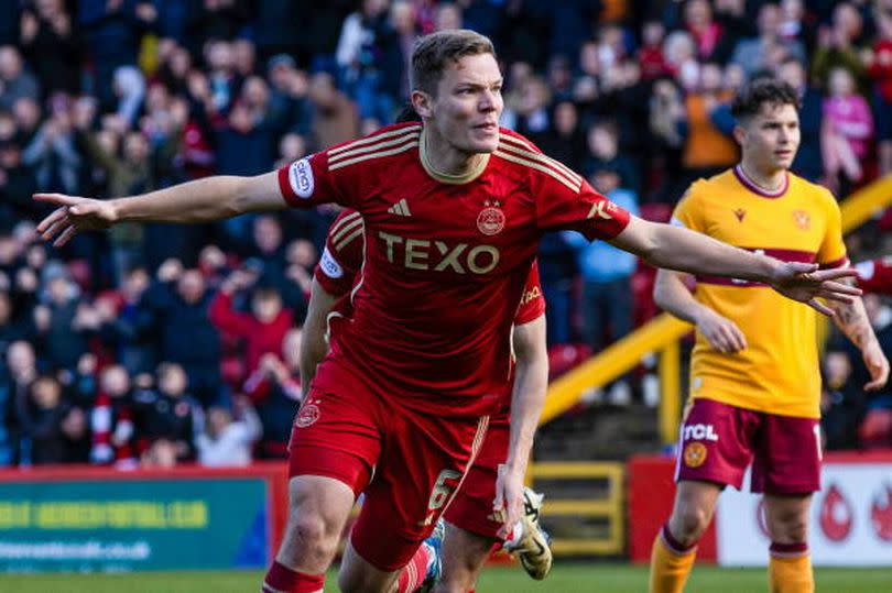 Stefan Gartenmann celebrates after opening the scoring against Motherwell