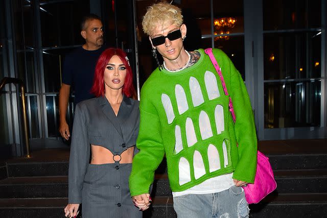 <p>Raymond Hall/GC Images</p> Megan Fox and Machine Gun Kelly in New York City in September 2023