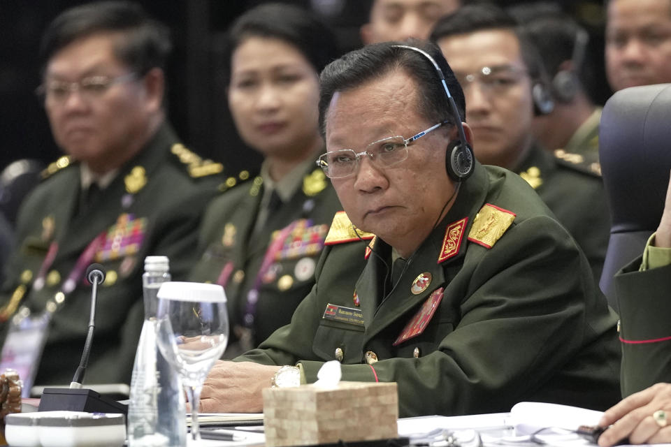 Laos' Defense Minister Chansamone Chanyalath attends the opening session of the Association of Southeast Asian Nations (ASEAN) Defense Ministers Meeting in Jakarta, Indonesia, Wednesday, Nov. 15, 2023. (AP Photo/Dita Alangkara, Pool)