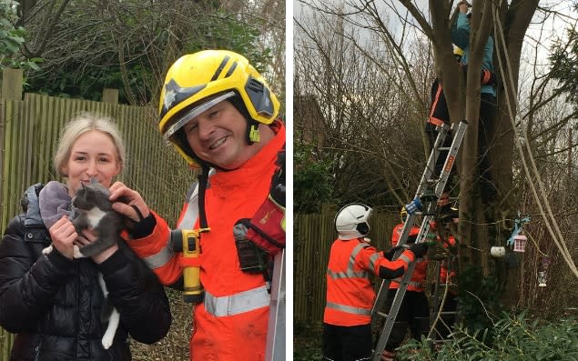 Saskia Cornwell was very pleased to be reunited with her cat - SWNS/Cambridgeshire Fire and Rescue Service