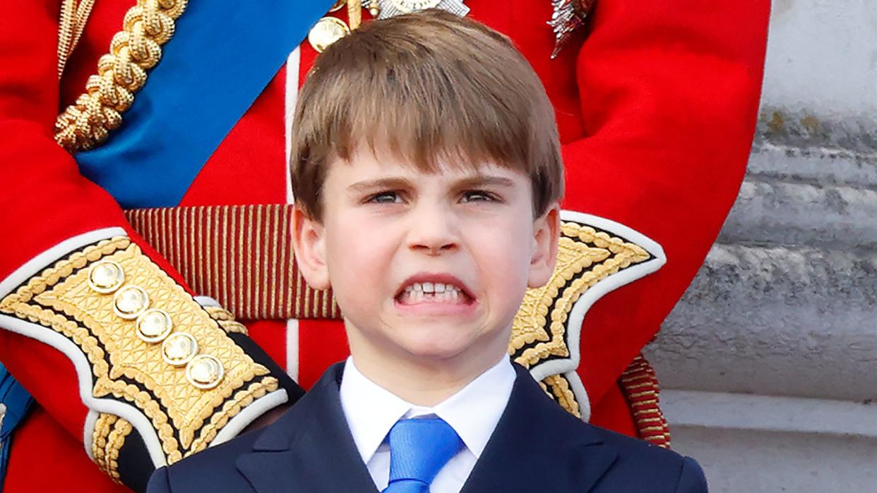 Prince Louis of Wales watches an RAF flypast from the balcony of Buckingham Palace after attending Trooping the Colour on June 15, 2024 in London, England. 