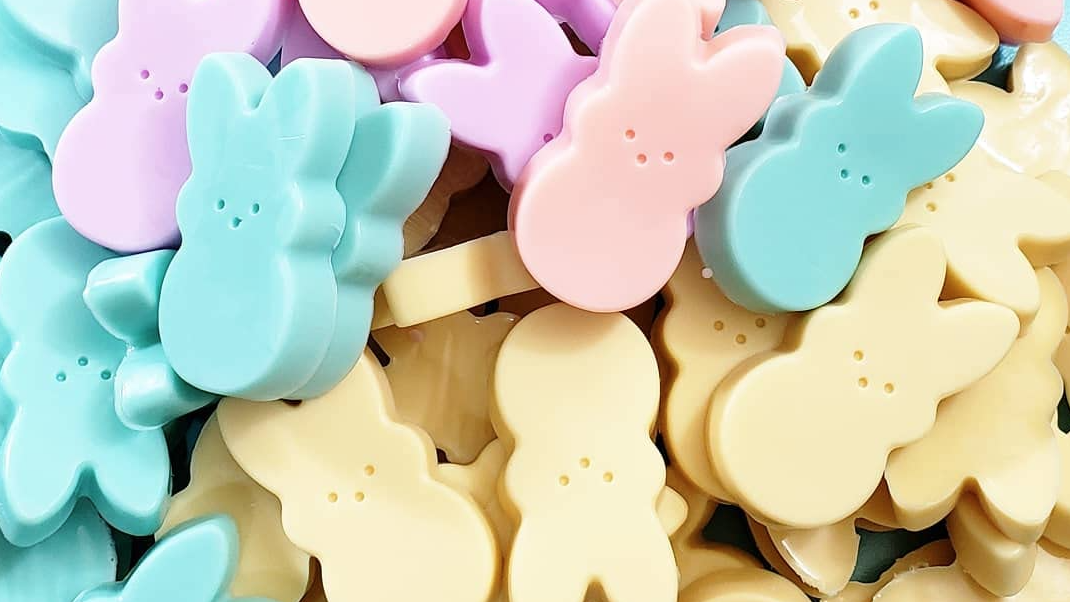 pastel colored bunny shaped soap