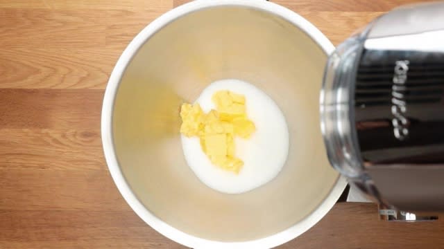 Butter and sugar in mixing bowl