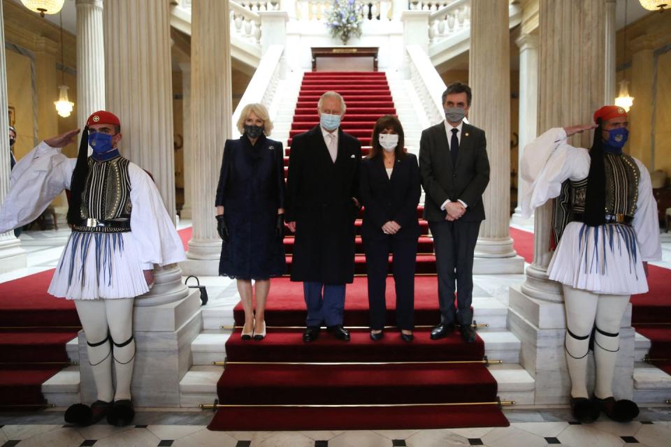 3) Camilla, Charles, President Sakellaropoulou, and her partner Pavlos Kotsonis