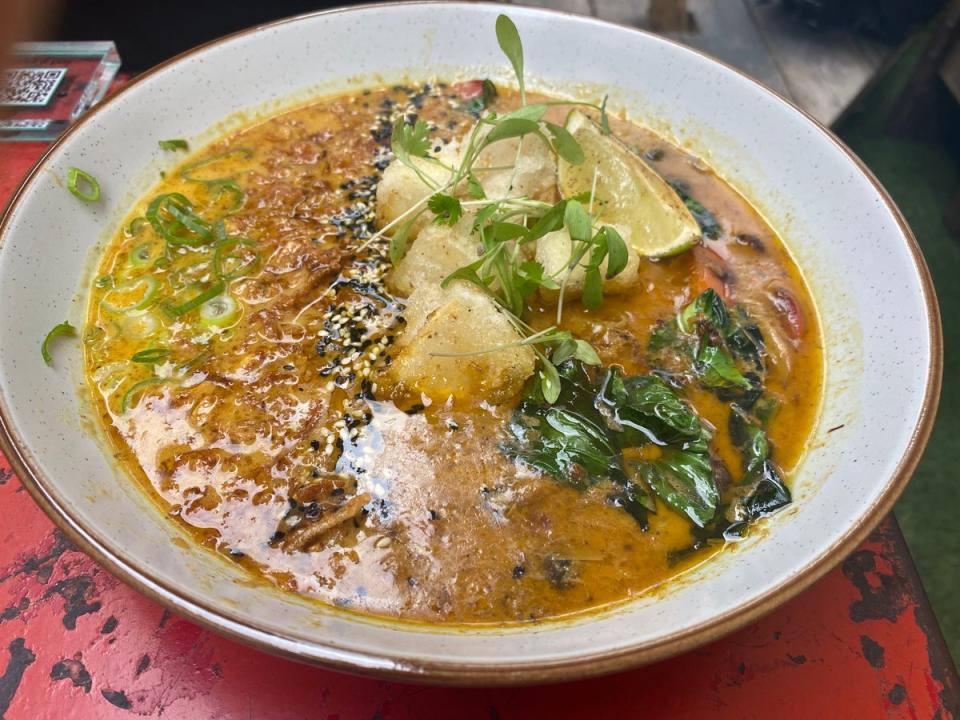 A favourite at Love Shack: the exquisitely presented coconut laksa (Maya Oppenheim)