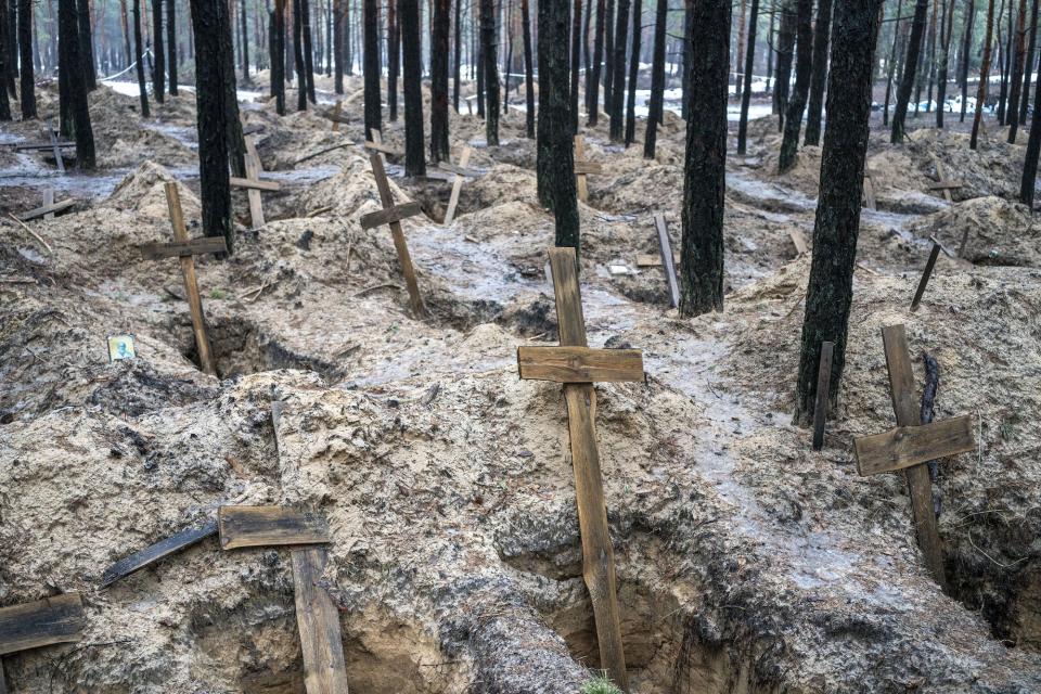 Mass grave in a forest in Izium, Ukraine