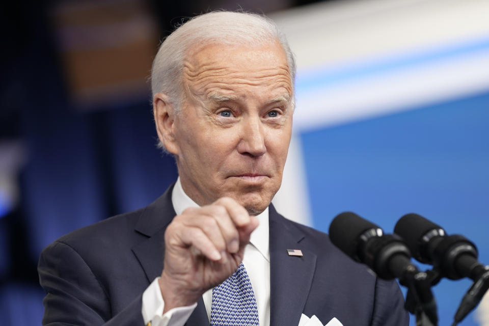 FILE - President Joe Biden responds a reporters question after speaking about the economy in the South Court Auditorium in the Eisenhower Executive Office Building on the White House Campus, Thursday, Jan. 12, 2023, in Washington. Virtually everything was going right for Biden to open the year. His approval ratings were ticking up. Inflation was slowing. And Republicans were at war with themselves after a disappointing midterm season. But Biden’s rosy political outlook veered into uncertainty after the Justice Department appointed a special counsel to investigate Biden’s handling of classified documents. (AP Photo/Andrew Harnik, File)