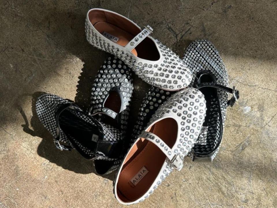 The Alaïa flats — most notably sold with rhinestones or mesh — have become a wardrobe must-have for fashionistas. Courtesy Kate Foley Osterweis