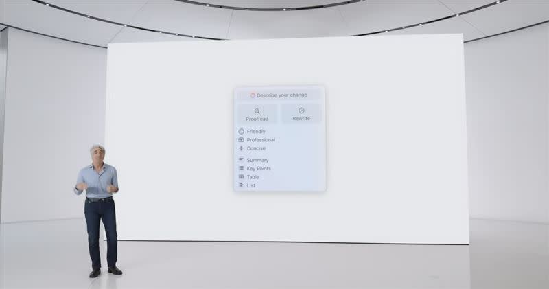 蘋果推出 Apple Intelligence 人工智慧系統。（圖／翻攝自發表會）